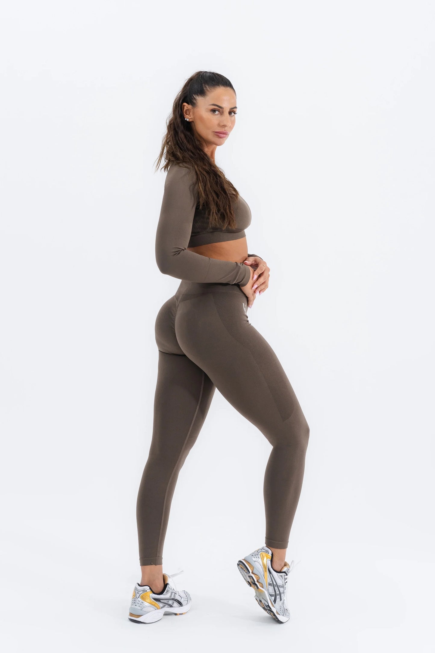 Zenith Uzun Kollu Crop Üst "Kahverengi"