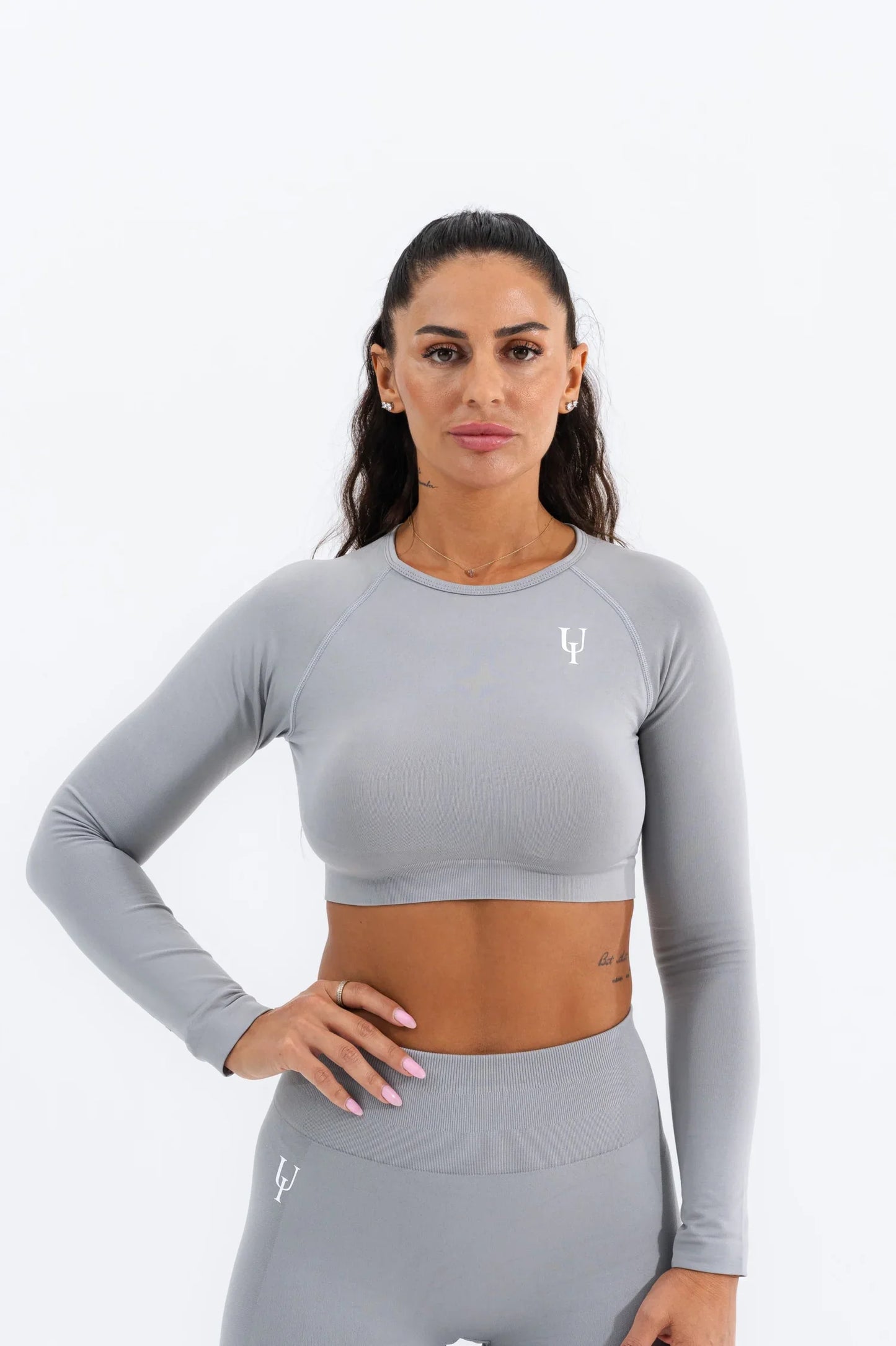 Zenith Uzun Kollu Crop Üst "Gri"