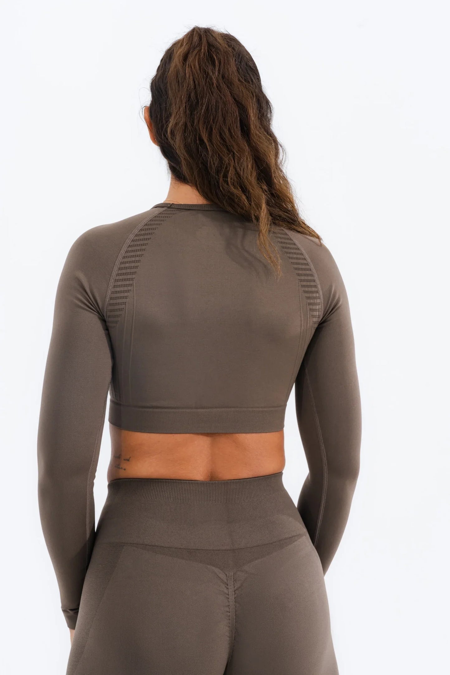 Zenith Uzun Kollu Crop Üst "Kahverengi"