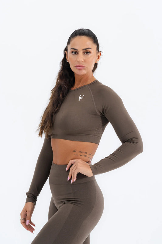 Zenith Uzun Kollu Crop Üst "Kahverengi"